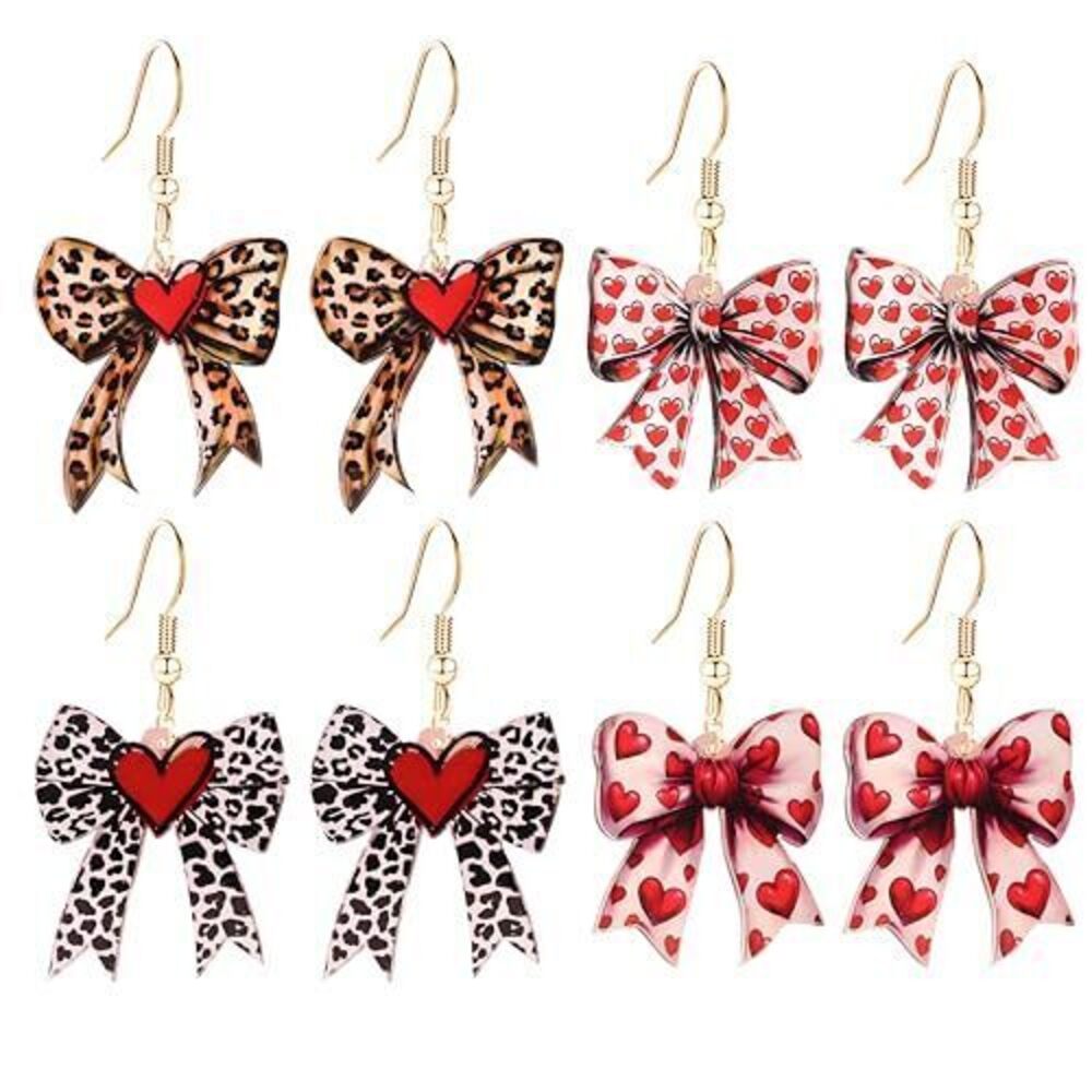 5106 Leopard Bow Earrings Cute Vintage Brown Cow Leopard Print Statement